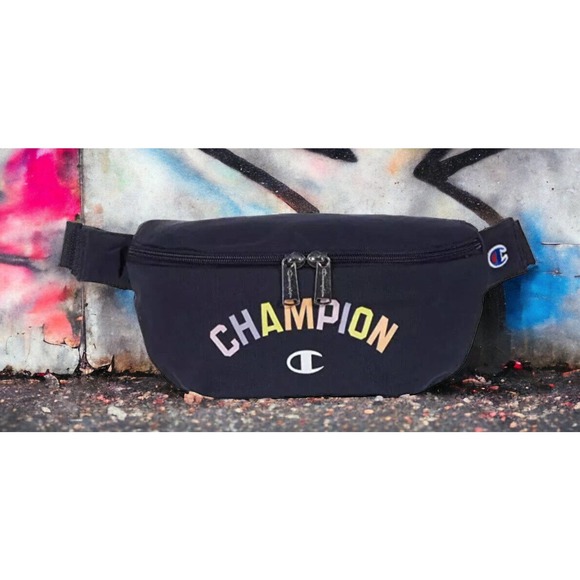 Champion Multi Color Logo Shuffle Crossbody Fanny Pack BAG Navy OSFA Buckle
